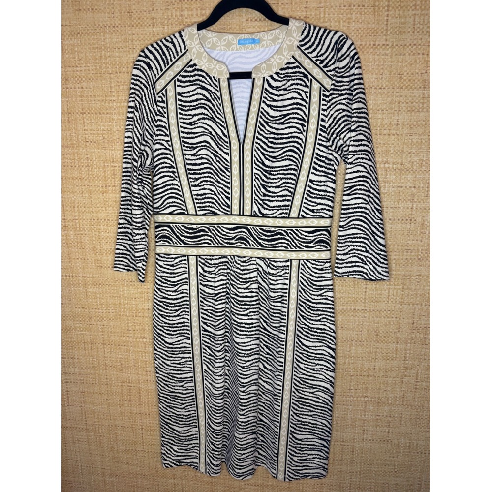 J.McLaughlin Zebra Print Catalina Cloth Sheath Dress Black White‎ Tan Size M